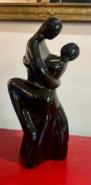 Vintage Royal Haeger Ceramic Black Abstract Embracing Dancing Couple Sculpture